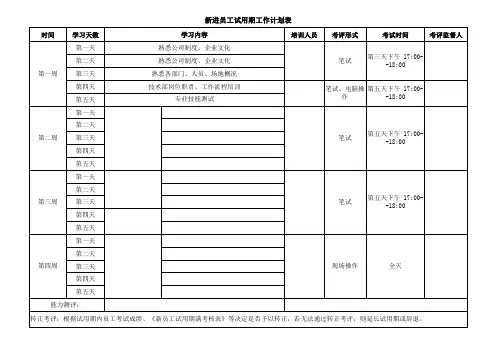 新进员工试用期工作计划表