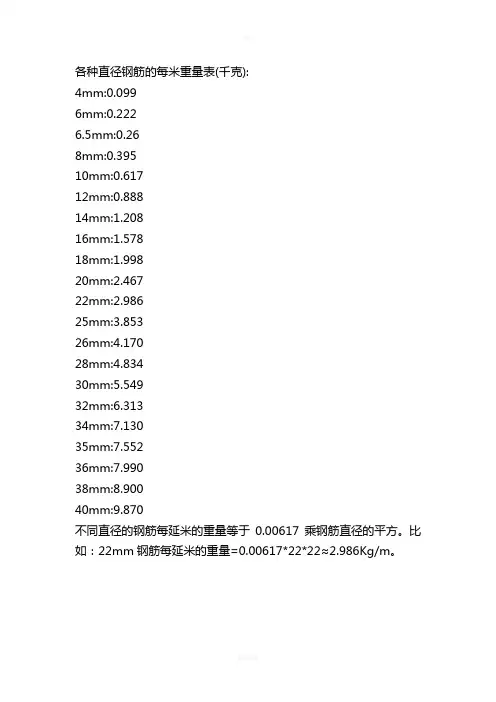 各种直径钢筋的每米重量表88557