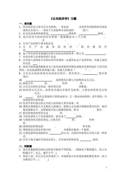 公共经济学考试模拟试题