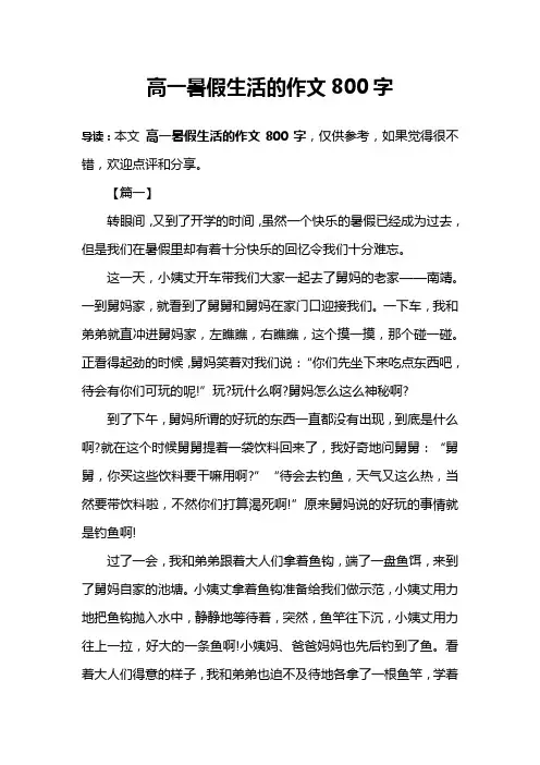 高一暑假生活的作文800字