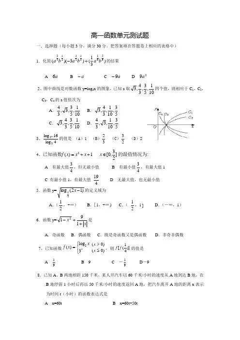 函数总测试题