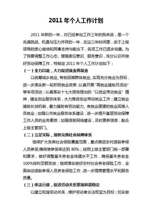 2011年个人工作计划