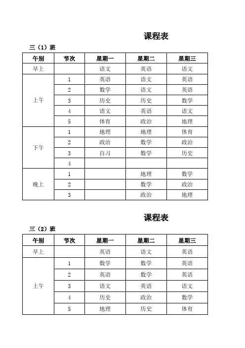11-12学年高三课程表