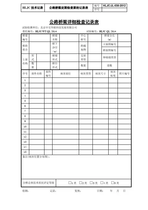 公路桥梁详细检查记录表