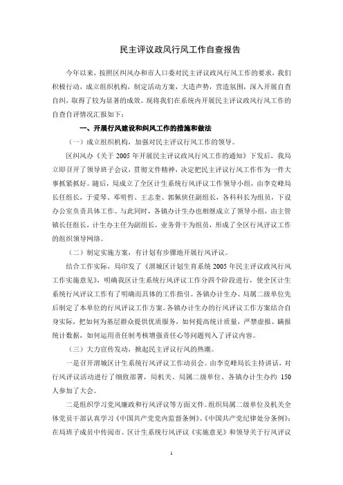 民主评议政风行风工作自查报告精选