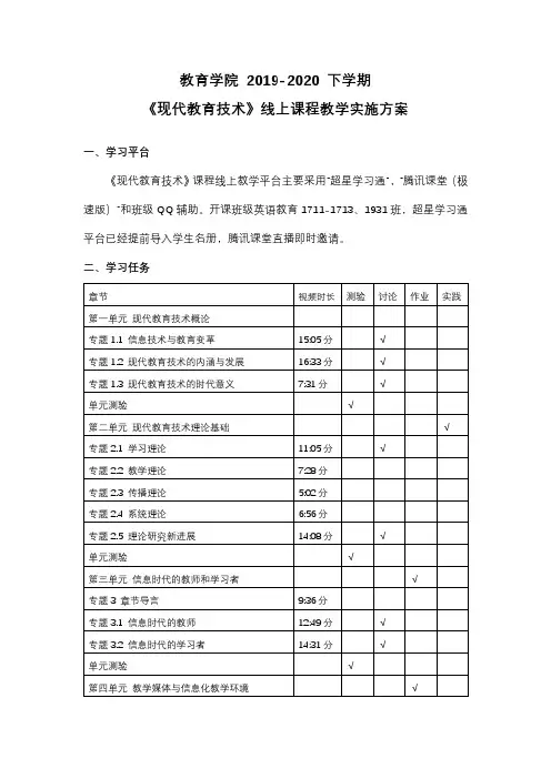 《现代教育技术》线上课程教学实施方案