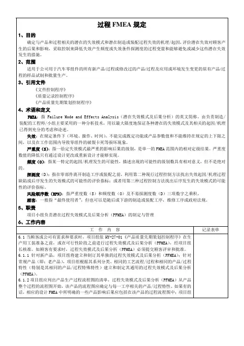 过程FMEA规定