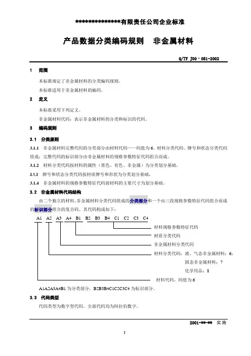 非金属材料编码示例