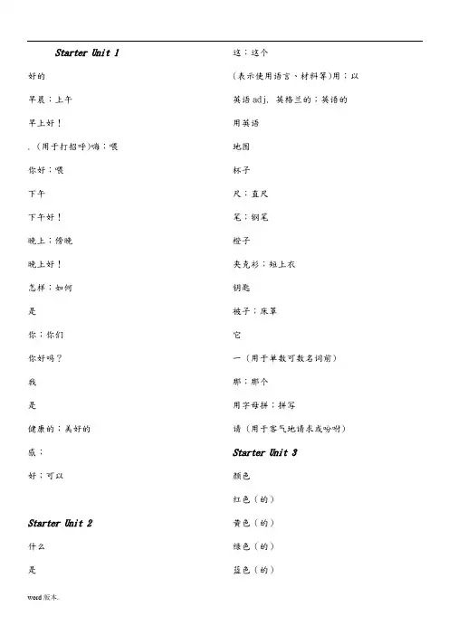 新人版七年级(上册)英语单词表[听写]