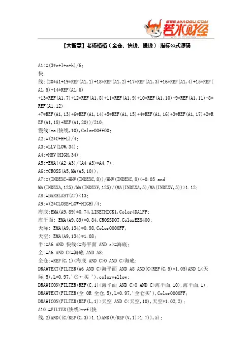 【股票指标公式下载】-【大智慧】老杨格格(全仓、快线、慢线)