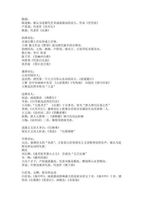 中国古代文学史唐宋部分重点知识点