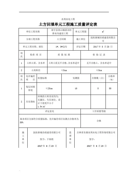 土方回填质量评定表