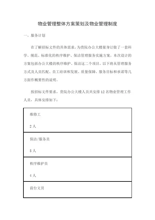 物业管理整体方案策划及物业管理制度