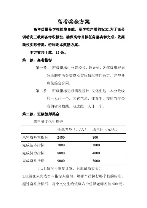 高考教师奖金发放方案
