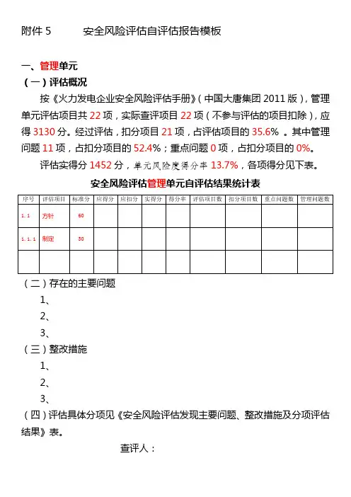 安全风险评估自评估报告模板