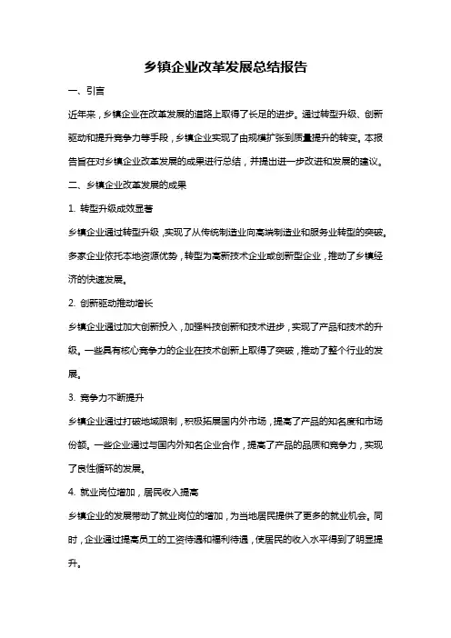 乡镇企业改革发展总结报告