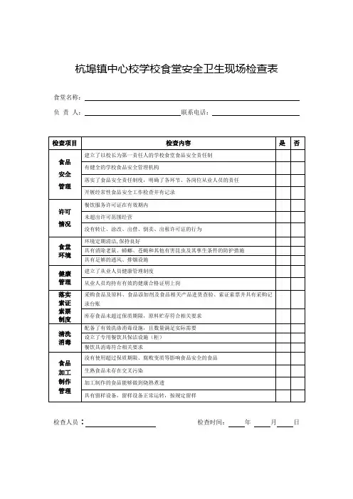 学校食堂现场检查表