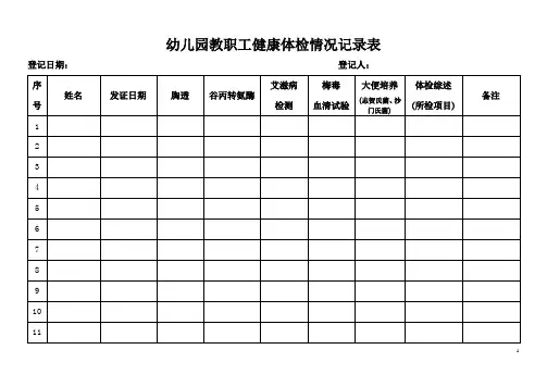幼儿园教职工健康体检情况记录表