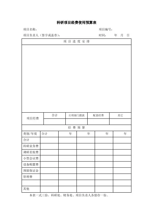 科研项目经费使用预算表