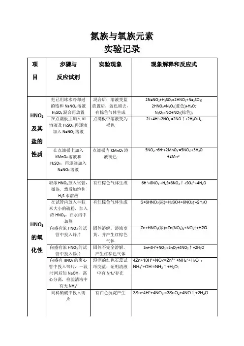 氮族与氧族元素实验记录