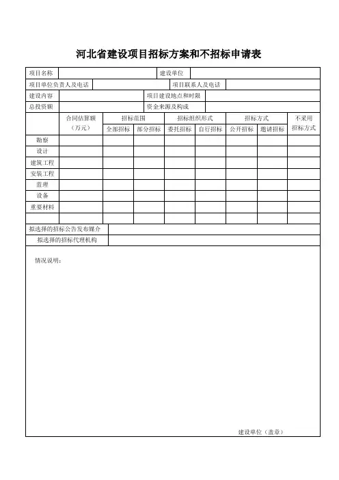 河北省建设项目招标方案和不招标申请表