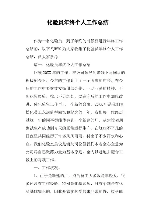 化验员年终个人工作总结 2