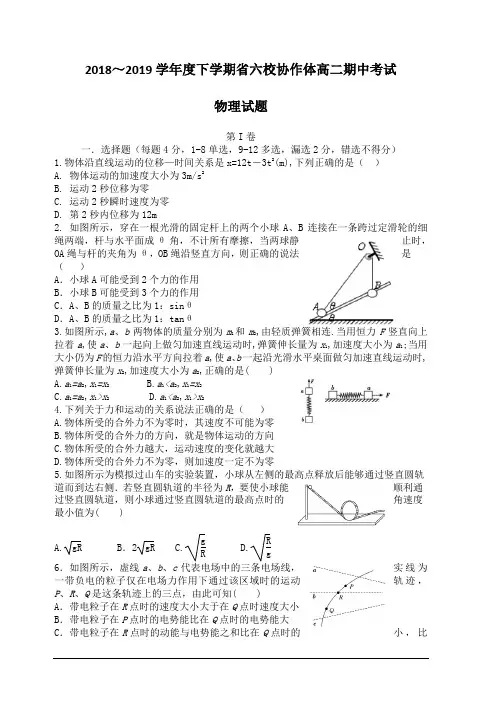 辽宁省六校协作体2018-2019高二下学期期中考试物理试卷含答案