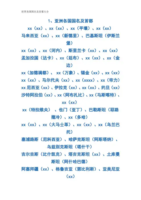 世界各国国名及首都大全