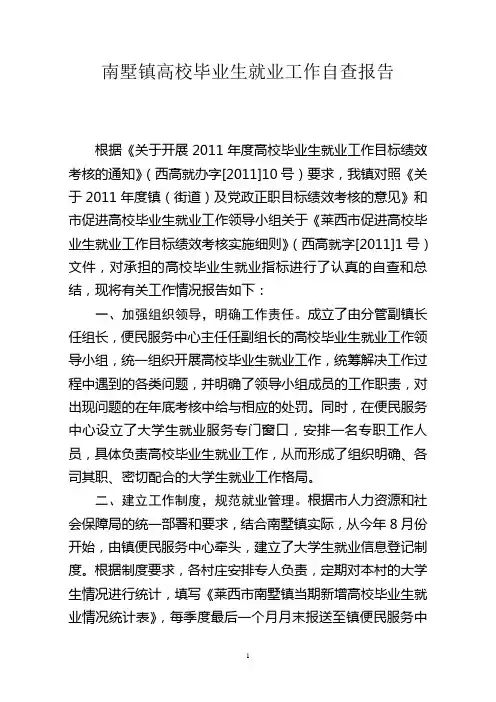 南墅镇高校毕业生就业工作自查报告