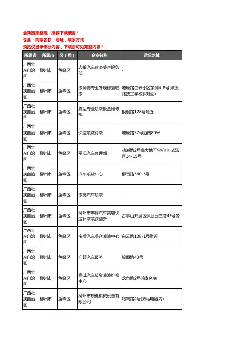 新版广西壮族自治区柳州市鱼峰区钣金喷漆企业公司商家户名录单联系方式地址大全13家