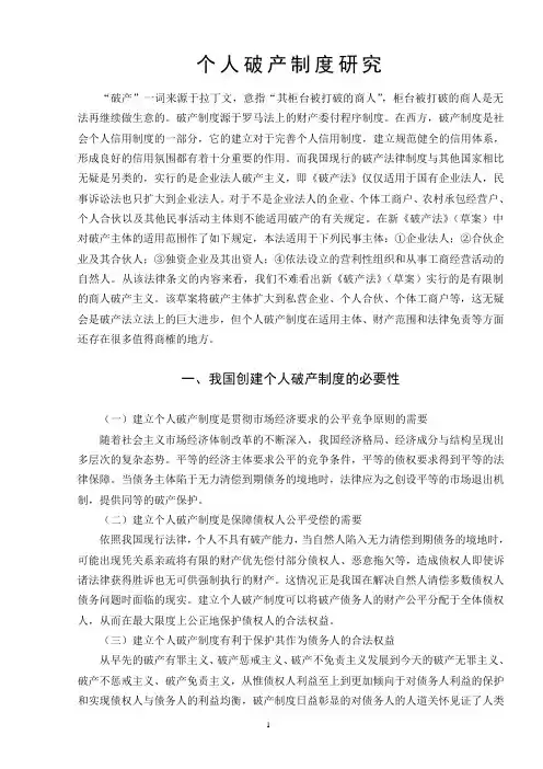 个人破产制度研究
