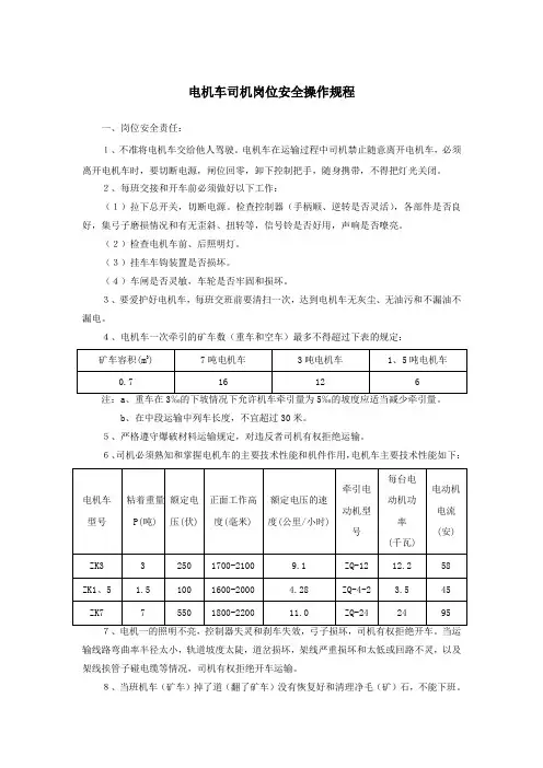 电机车司机岗位安全操作规程