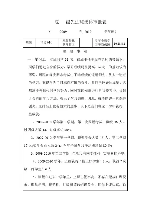 先进班集体审批表模板1