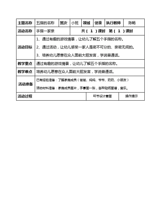 幼儿园教案——手指一家亲