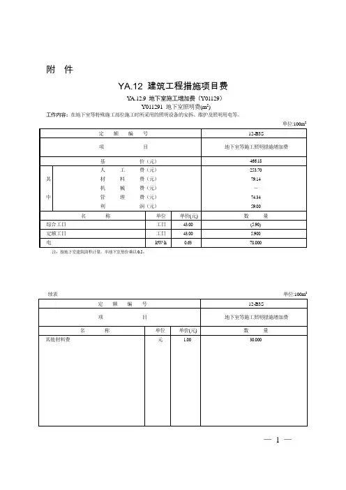豫建设标〔2014〕建筑工程措施项目费