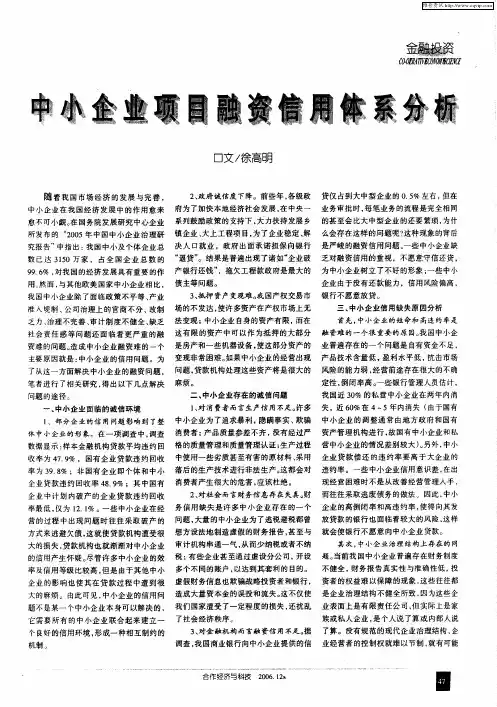 中小企业项目融资信用体系分析