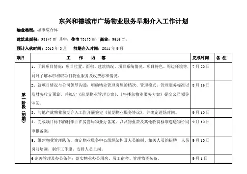 物业早期介入工作计划表