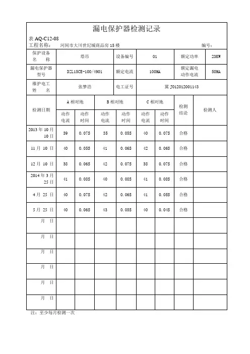漏电保护器检测记录 2
