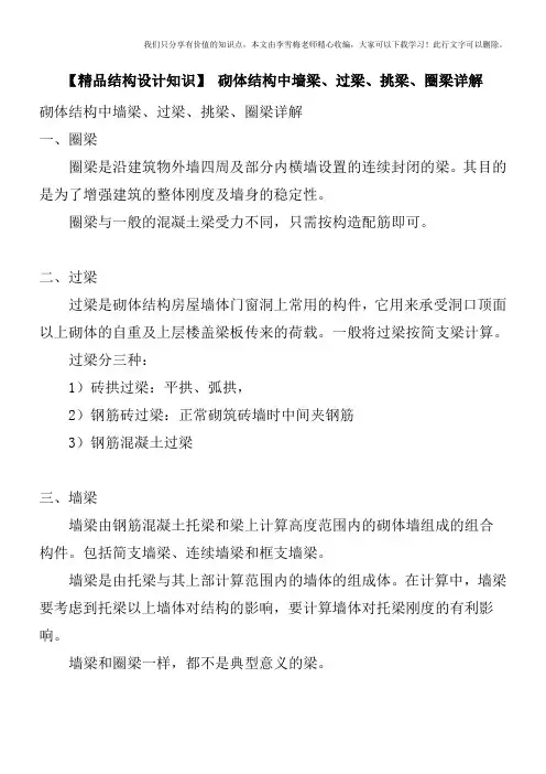 【精品结构设计知识】 砌体结构中墙梁、过梁、挑梁、圈梁详解