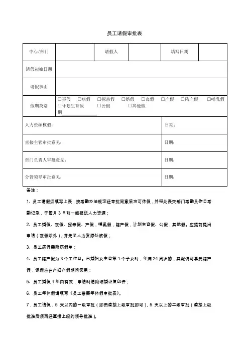 员工休假审批表