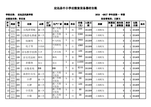 定远县民族学校音乐室设备器材台账2016.9