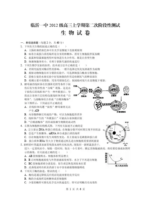 山东省临沂市第一中学2015届高三10月月考Pdf版  生物