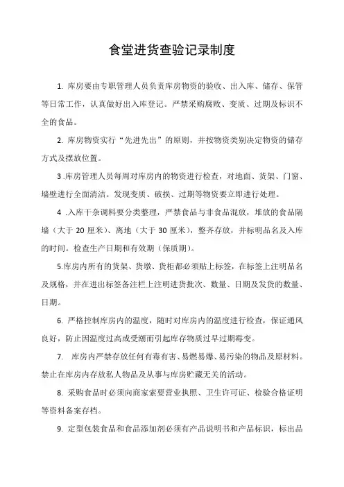 食堂进货查验记录制度