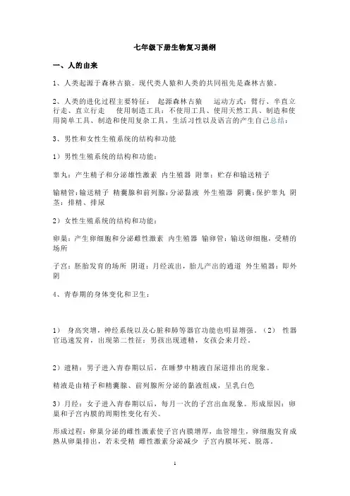人教版七年级生物下册复习提纲(新)