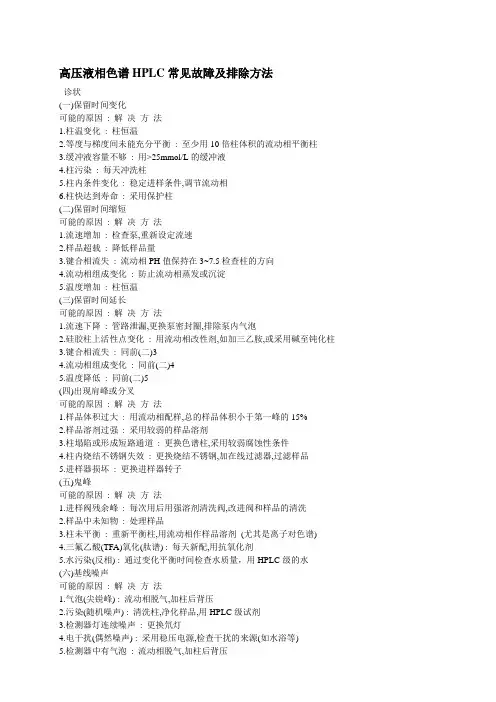高压液相色谱HPLC常见故障及排除方法