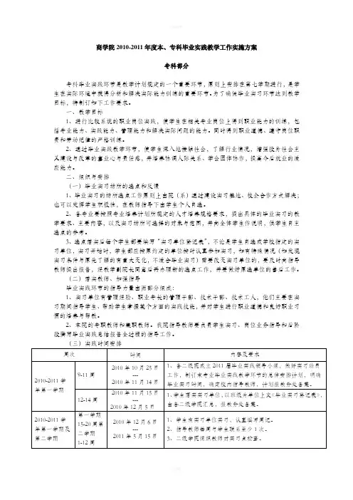 商学院2010-2011年度本、专科毕业实践教学工作实施方案范文