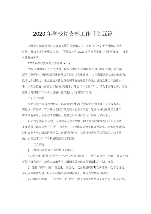 2020年学校党支部工作计划五篇