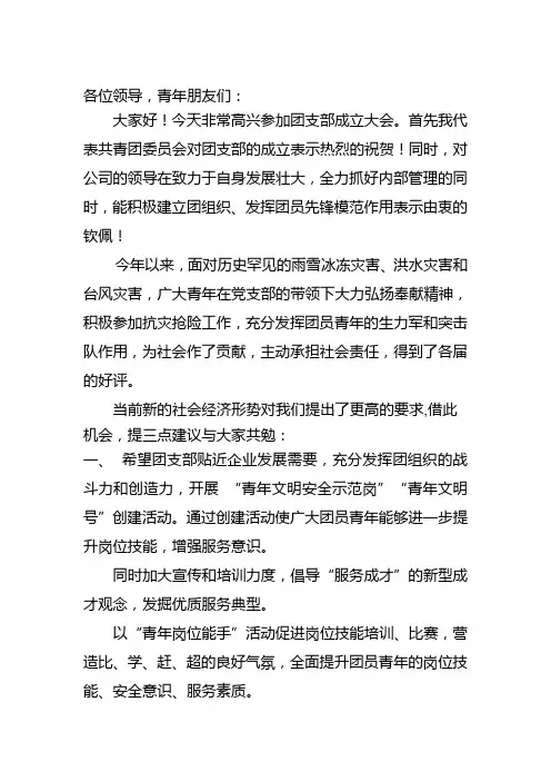 团支部成立发言稿