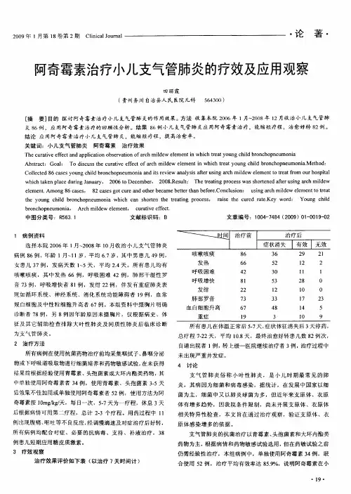 阿奇霉素治疗小儿支气管肺炎的疗效及应用观察