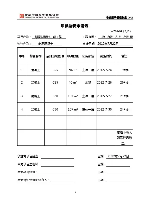工程材料计划单